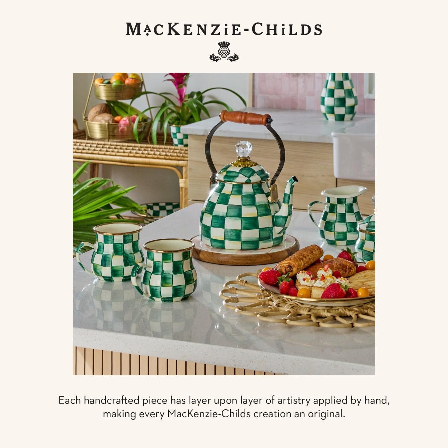 Stylish Enamel Napkin Holder for Kitchen, Table & Countertop - Green & White Che5