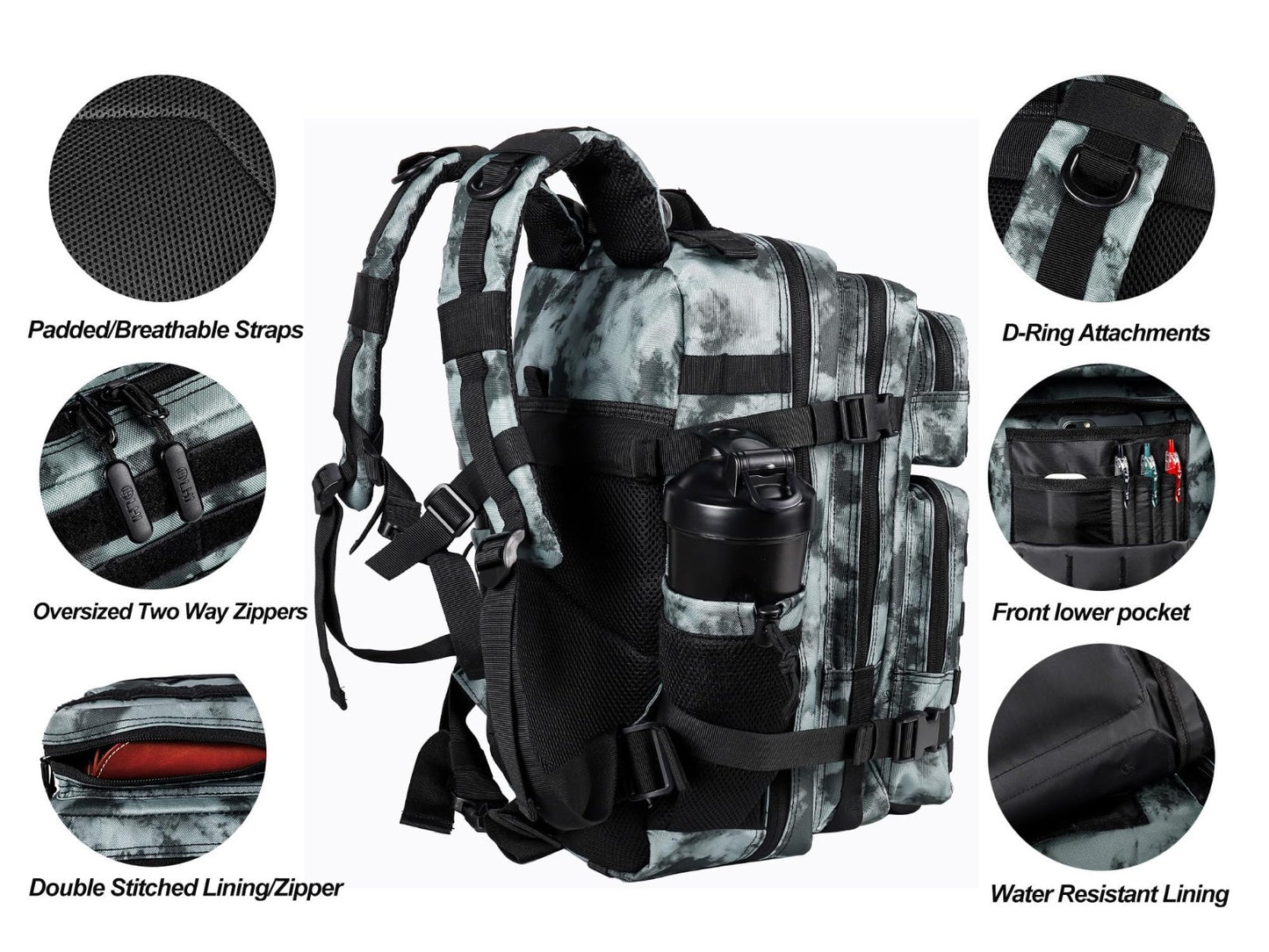 Tactical Military Backpack 25L/35L Army Assault Pack Rucksack with Bottle Holder4