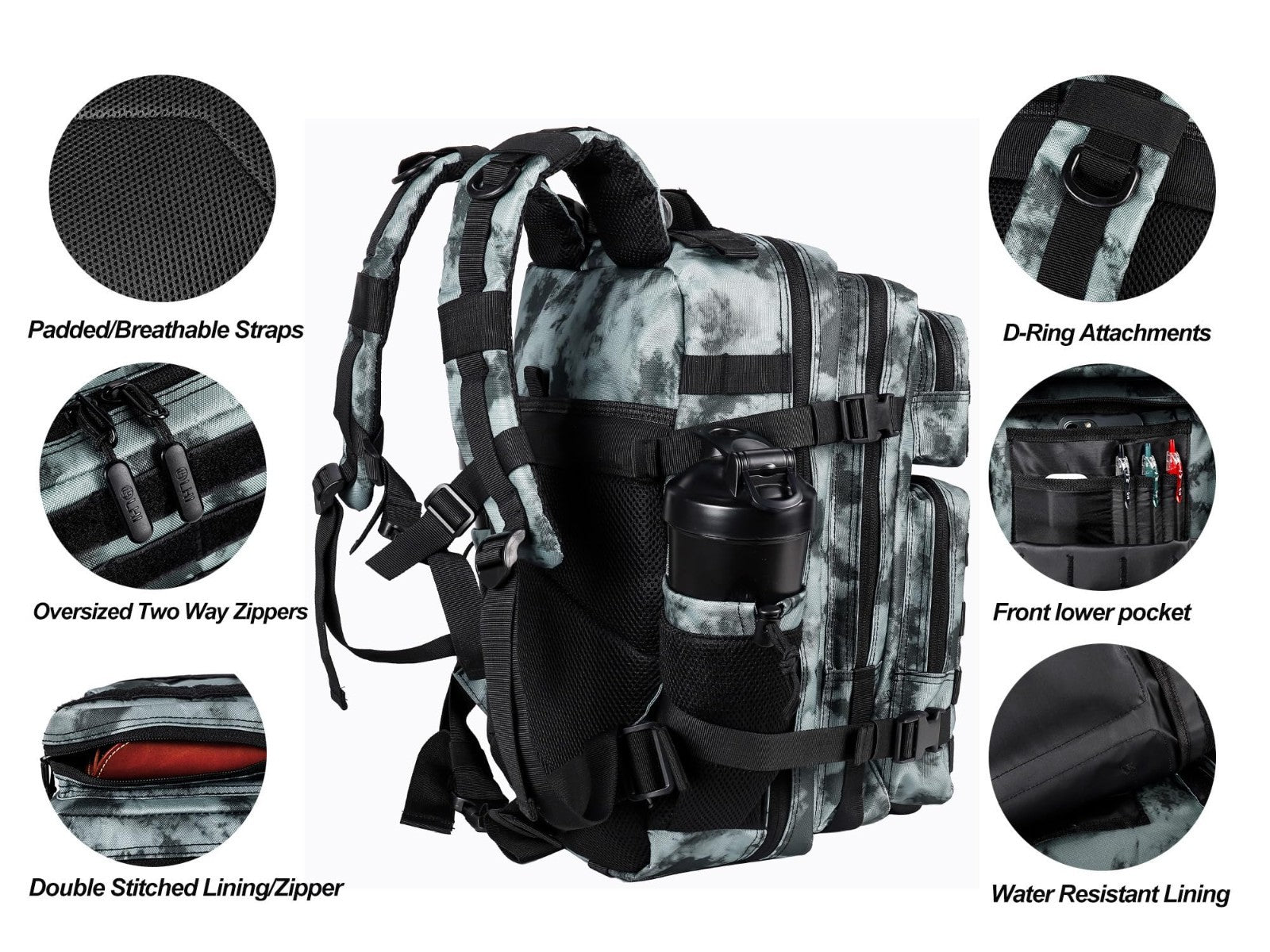 Tactical Military Backpack 25L/35L Army Assault Pack Rucksack with Bottle Holder4
