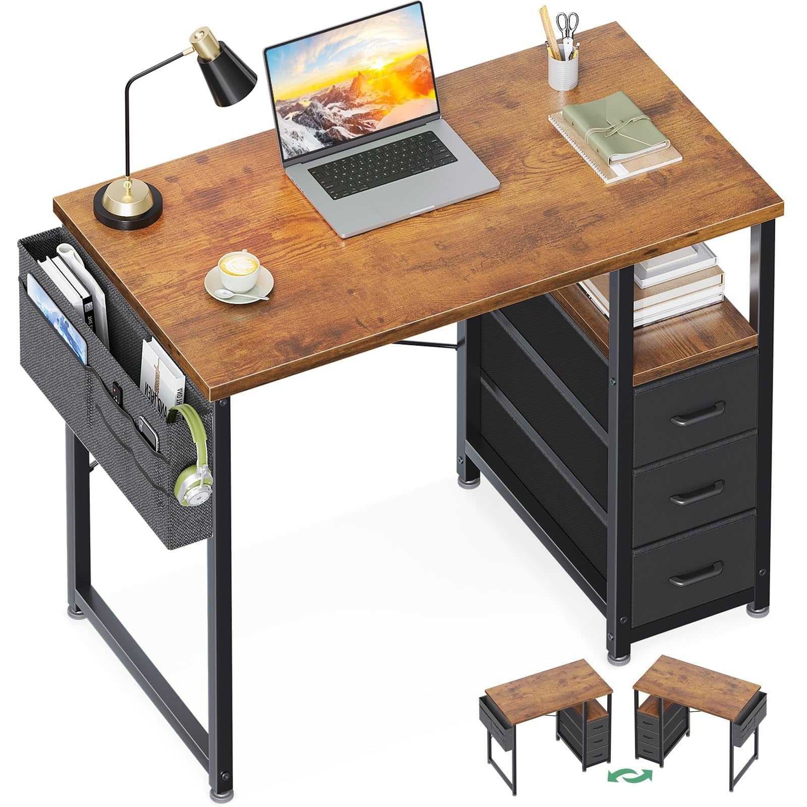 Compact 32" Study Desk with Fabric Drawers, Home Office Storage for Small Spaces1
