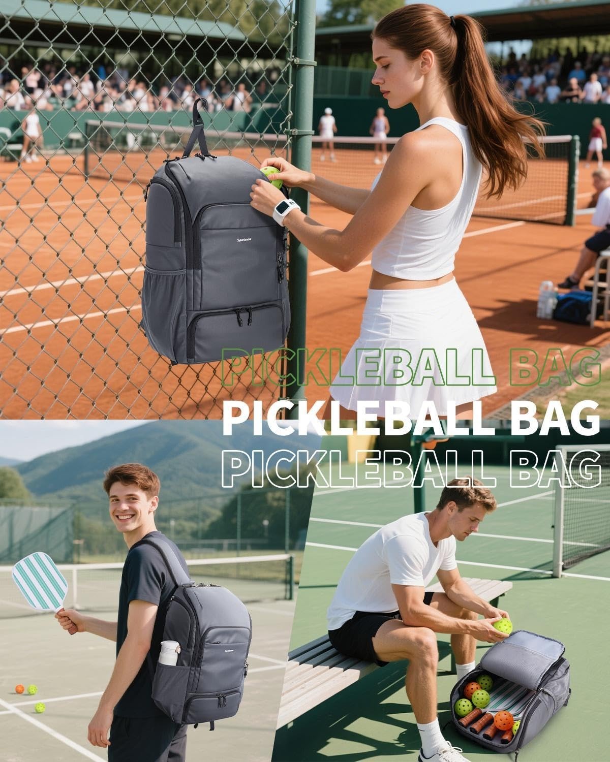 Waterproof Pickleball Bag with Shoe Compartment & Fence Hook | 30L, 2 Pockets, A6