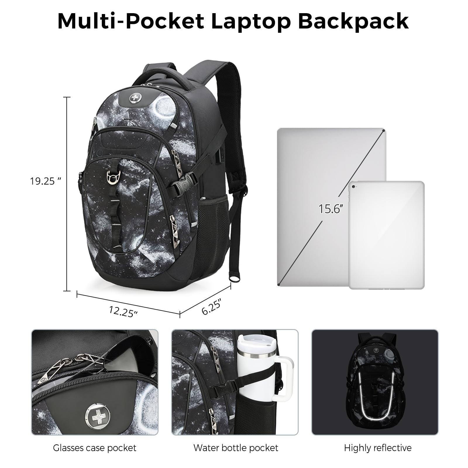 Travel Laptop Backpack with USB Charging Port, Fits 15.6" Computer, 31L, Starry4