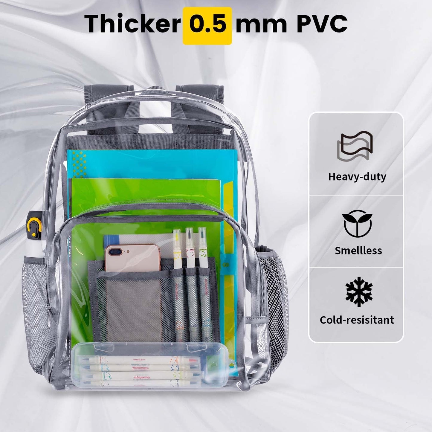 Clear PVC Backpack Heavy Duty Transparent Bag with Reinforced Straps - Large Cap3
