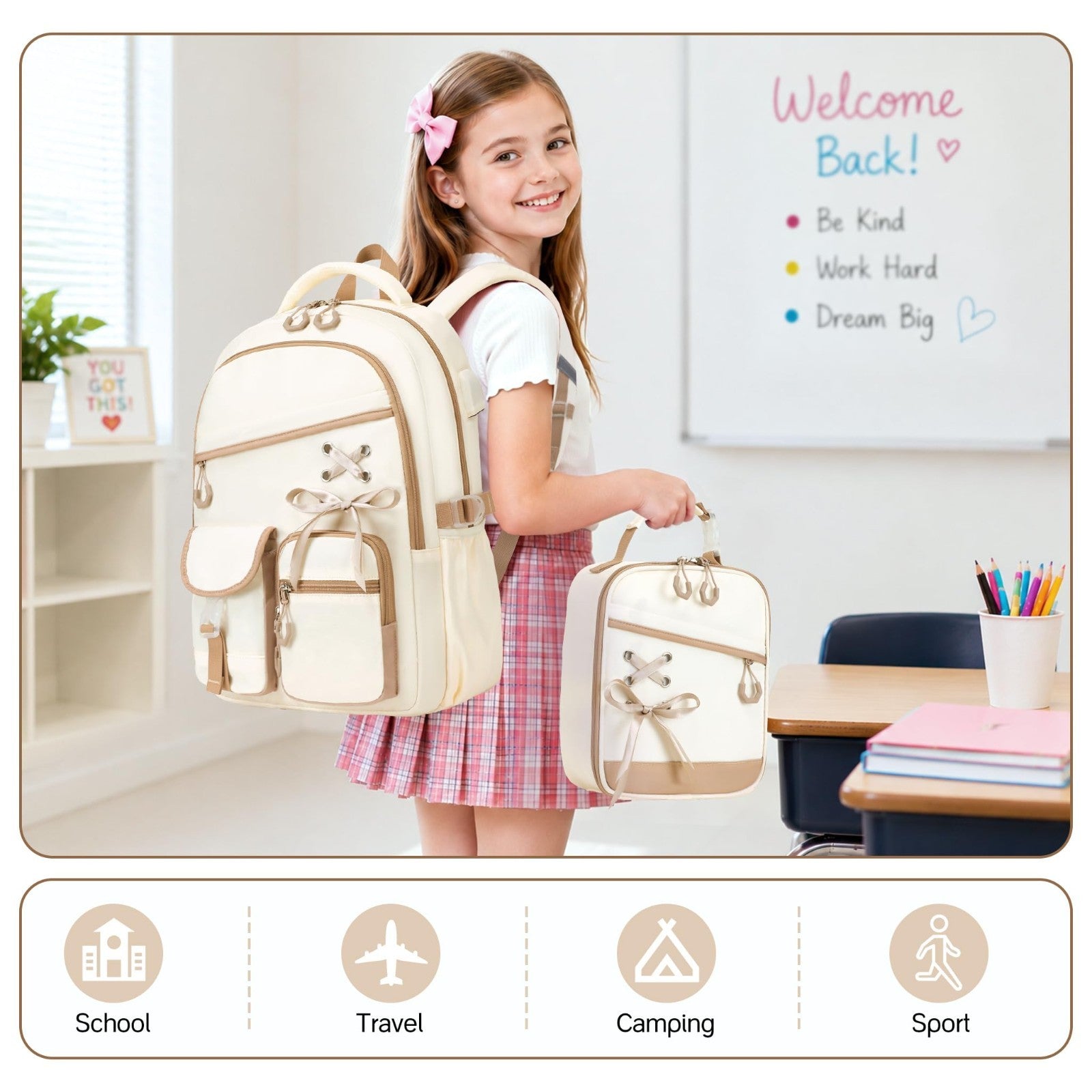 3PCS Girls School Backpack Set with Lunch Box & Pencil Pouch   Stylish & Durable6