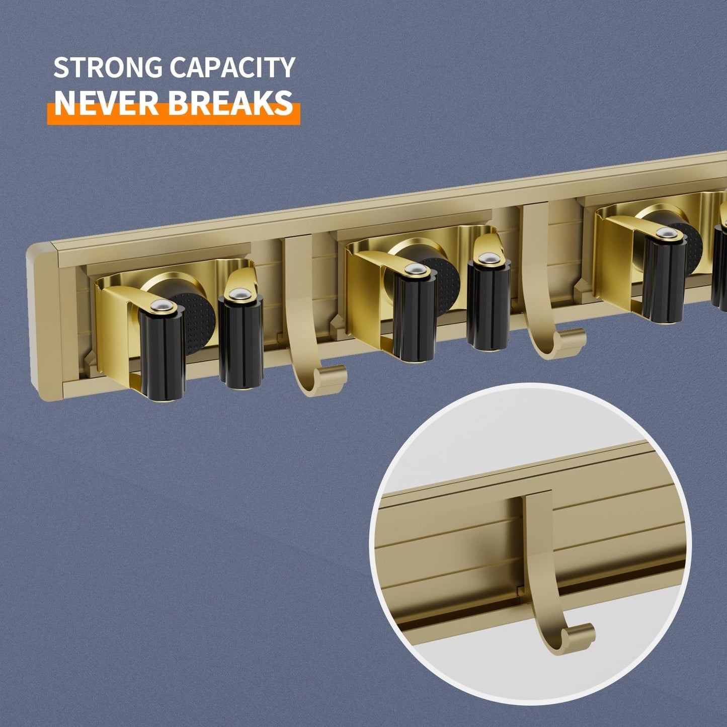 Wall Mount Broom Holder & Mop Hanger Organizer - 5 Racks & 4 Hooks Storage Solut3