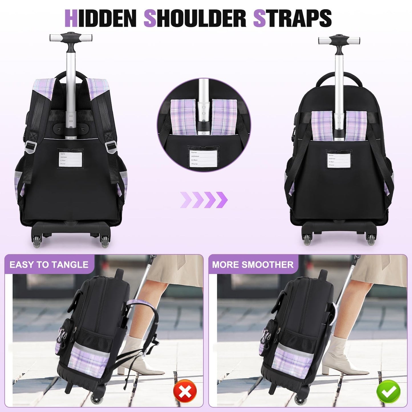 Rolling Backpack for Girls   Wheeled School Bag with Lunch Bag & Pencil Pouch, B4