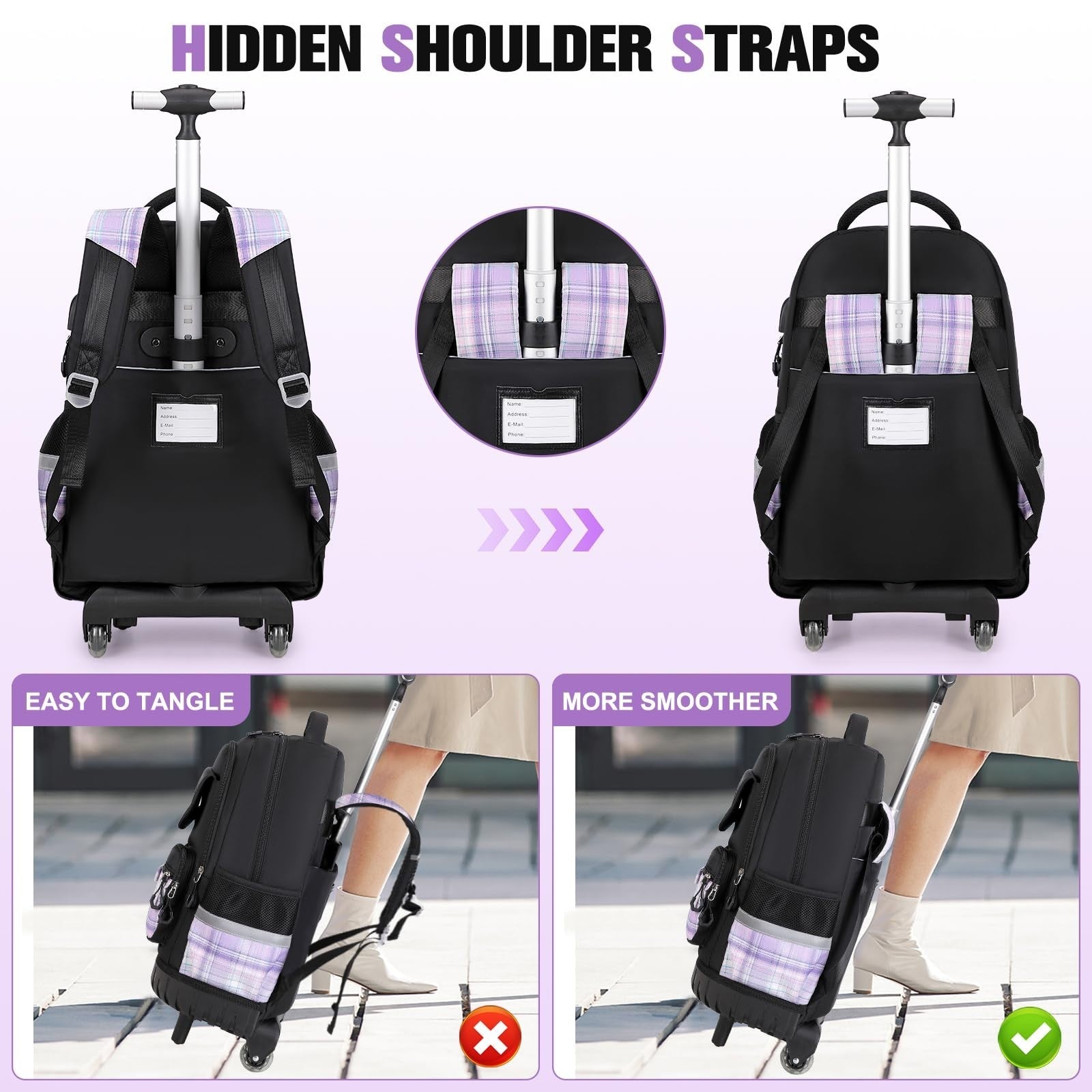 Rolling Backpack for Girls   Wheeled School Bag with Lunch Bag & Pencil Pouch, B4