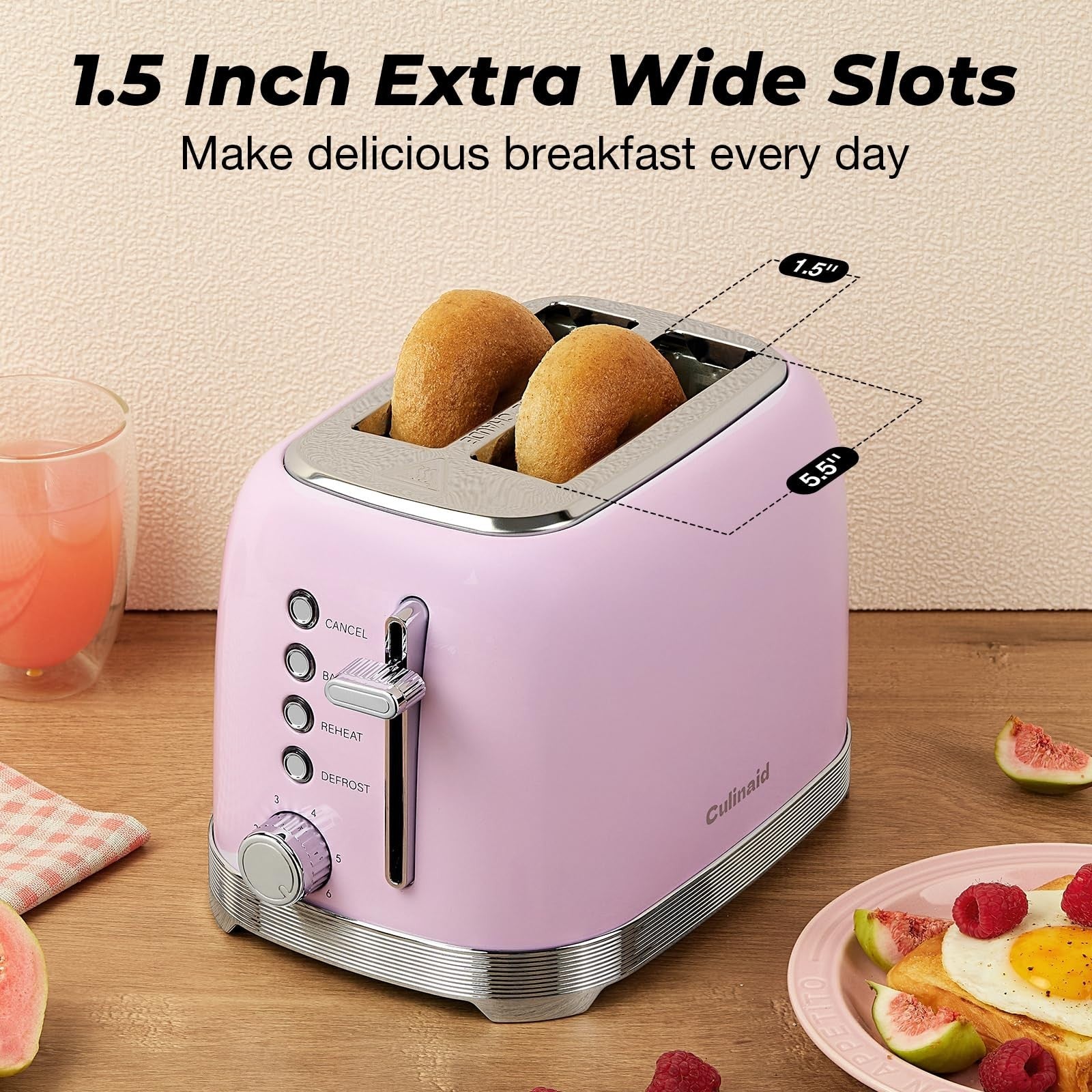 Retro 2 Slice Stainless Steel Toaster in Pastel Pink   Stylish Kitchen Appliance3