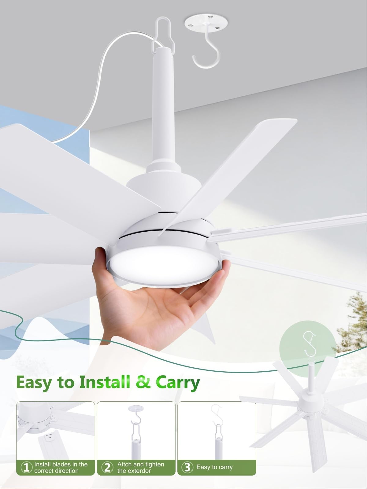28" Outdoor Ceiling Fan with Light & Remote   Waterproof, Dimmable, 6 Speed, Por5