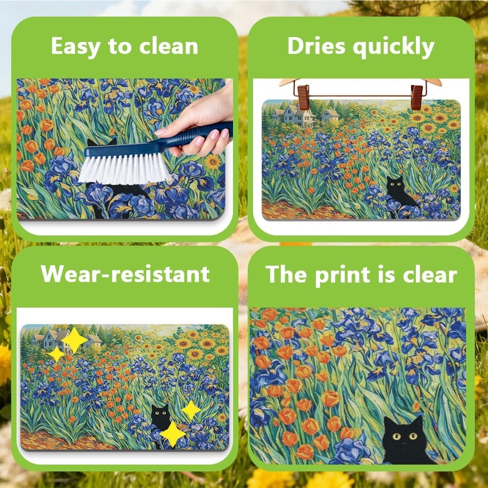 Floral Cat Dog Feeding Mat 12"x20" - Non-Slip, Quick-Dry, Absorbent Floor Protec4