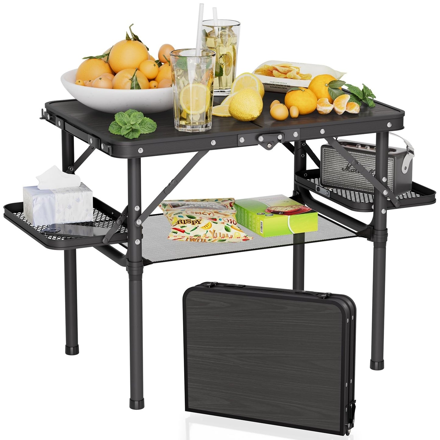 Portable Folding Camping Table 2ft with Side Racks & Storage Net - Lightweight P1