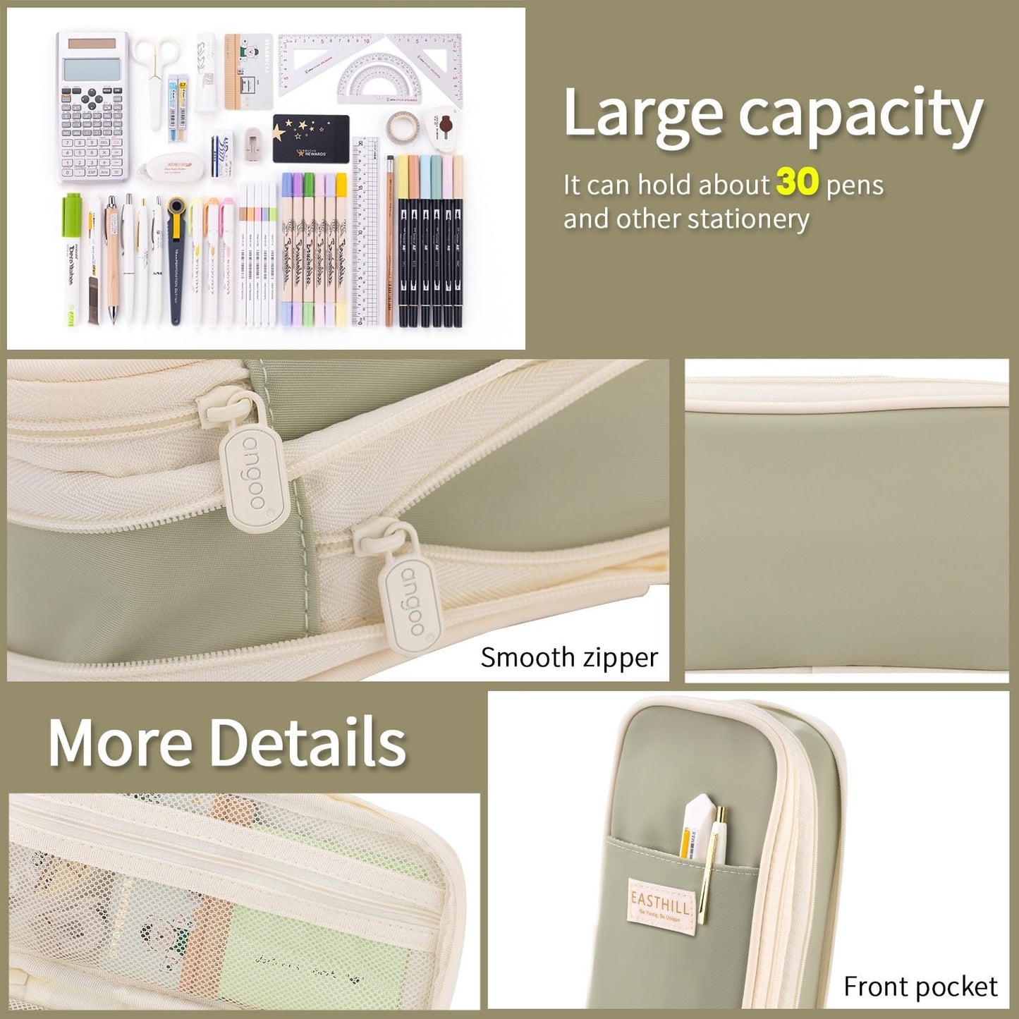 Large Capacity Pencil Case   Big Pouch for Stationery & Pens   Teen Girls   Gree3