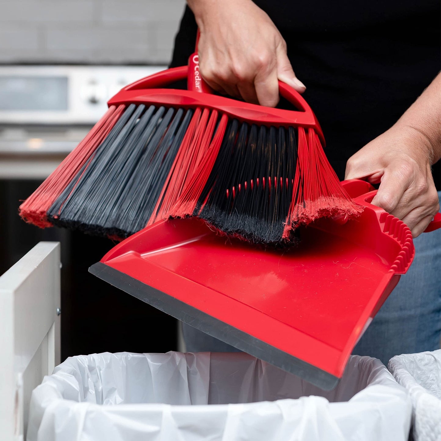 Sweep Broom & Step-On Dustpan Set | Wave Bristles for 99% Dirt Removal | Lightwe10
