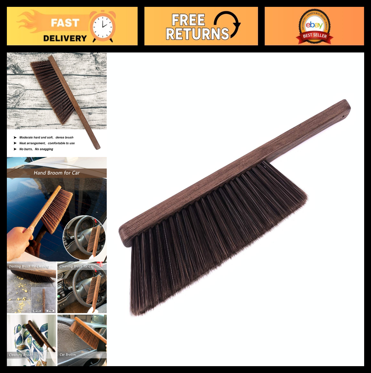 Soft Bristle Hand Broom Cleaning Brush - Dusting Tool for Car, Couch, Furniture,0
