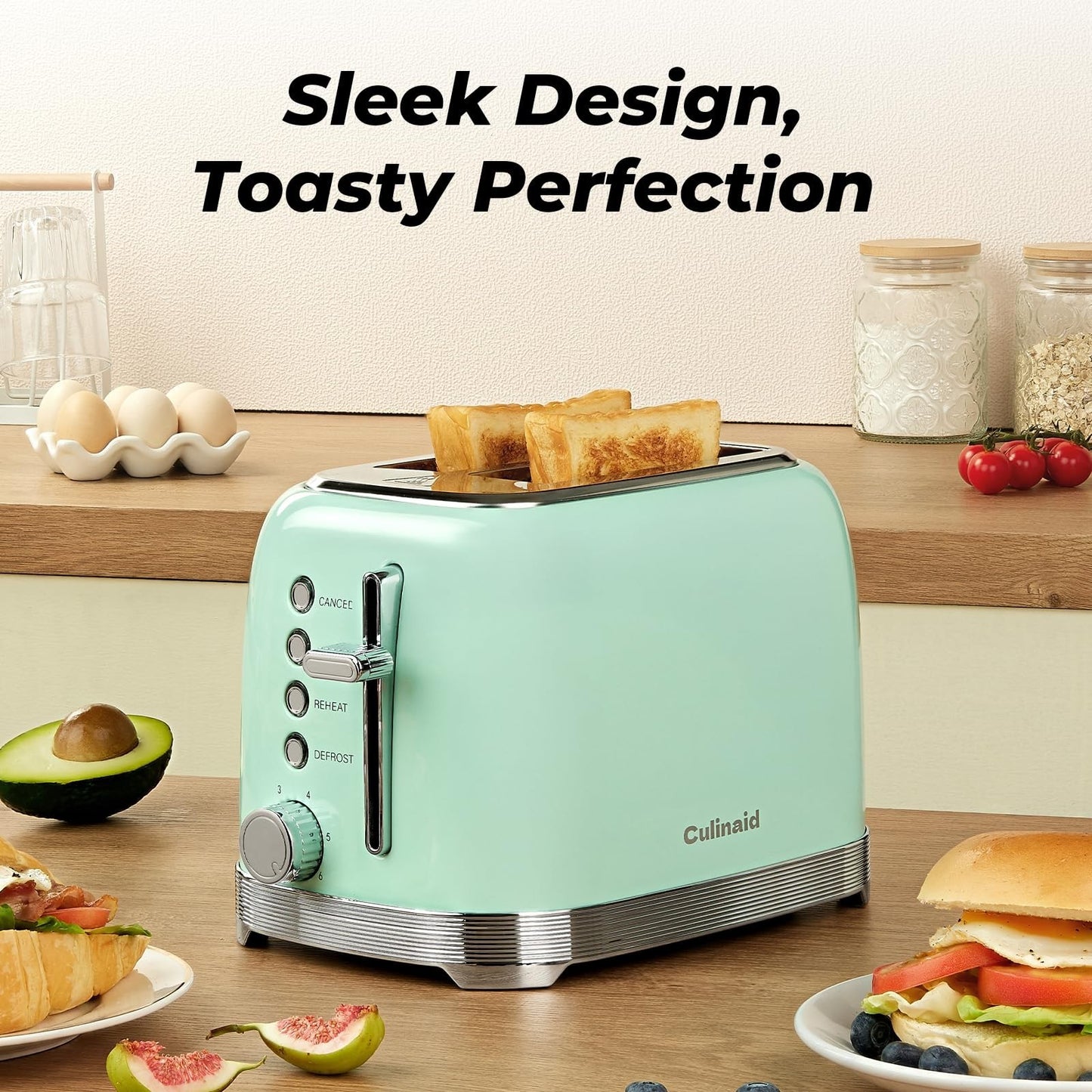 Retro 2 Slice Stainless Steel Toaster in Aqua Green   Compact & Stylish Design3