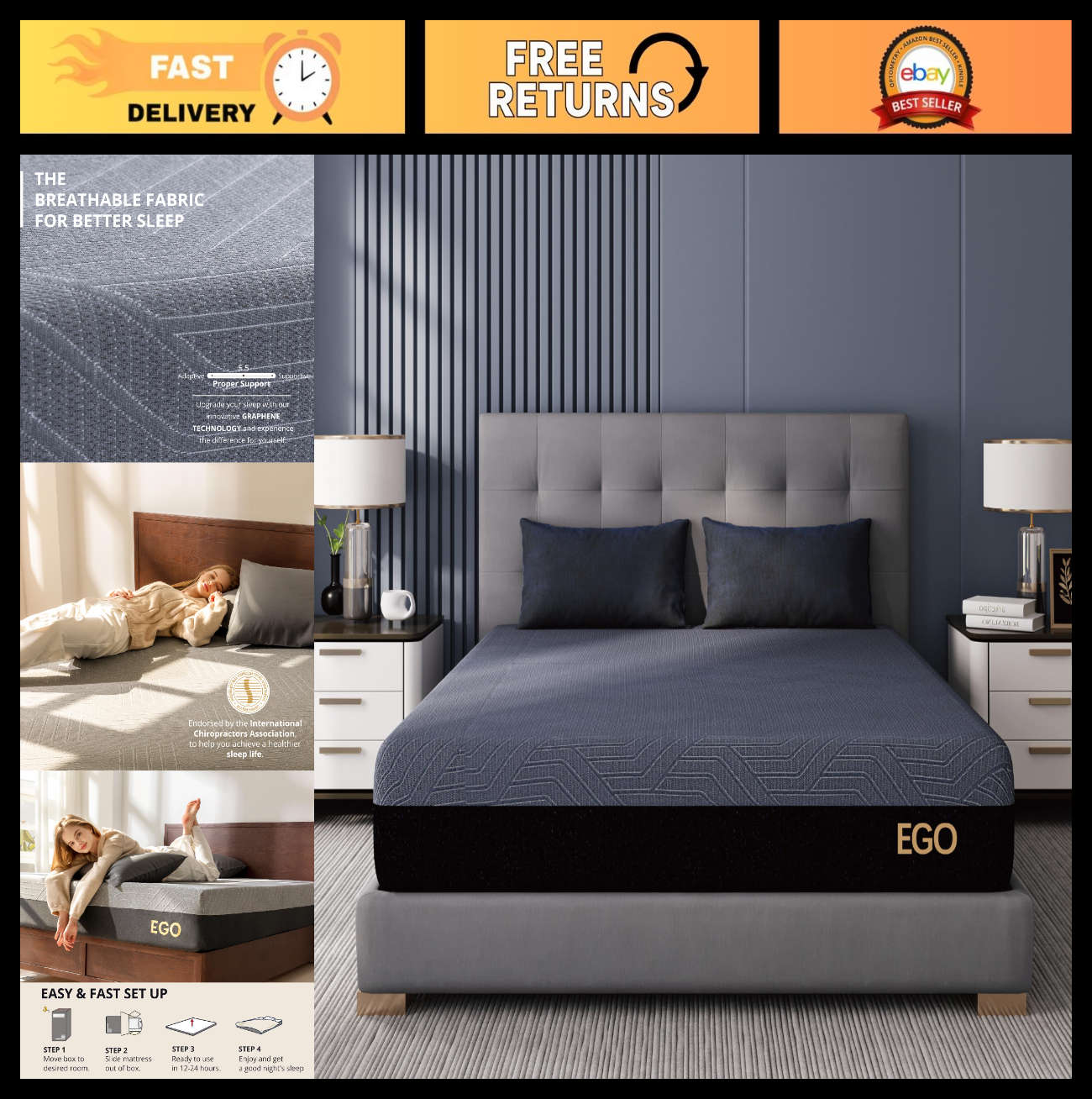 10" Memory Foam Mattress for Back Pain Relief | Medium Firm, Copper Gel, CertiPU0