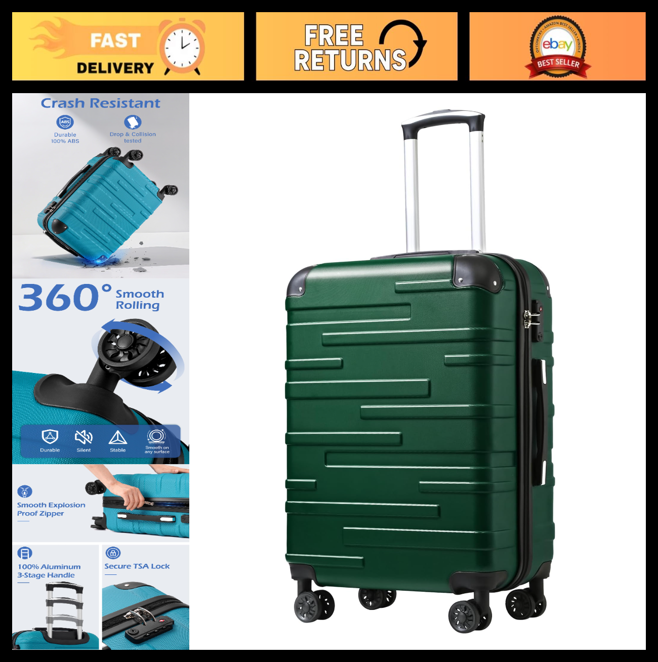 28" Hardside ABS Luggage - TSA Lock, 360° Spinner Wheels, Expandable, Scratch-Re0