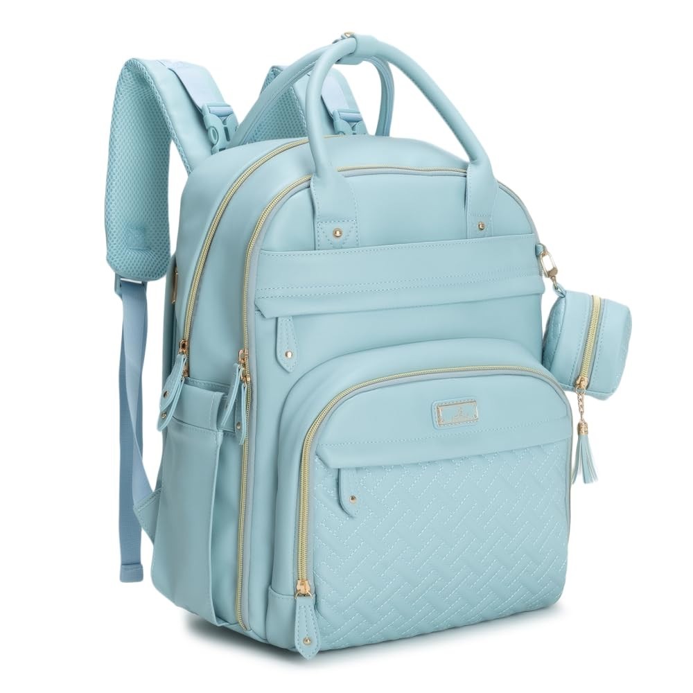 Multi Function Leather Diaper Bag Backpack   Water Resistant, Changing Pad, Stro1