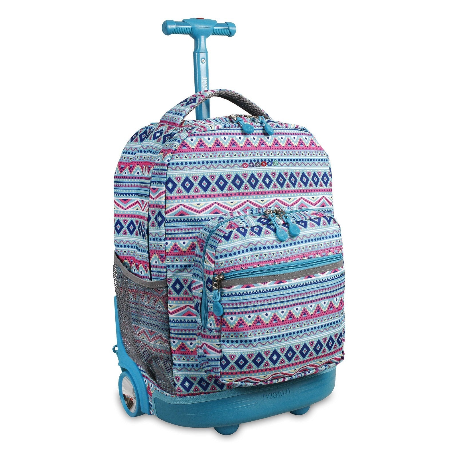 Rolling Backpack with Wheels, Mint Tribal Design, Lightweight & Durable Travel B0