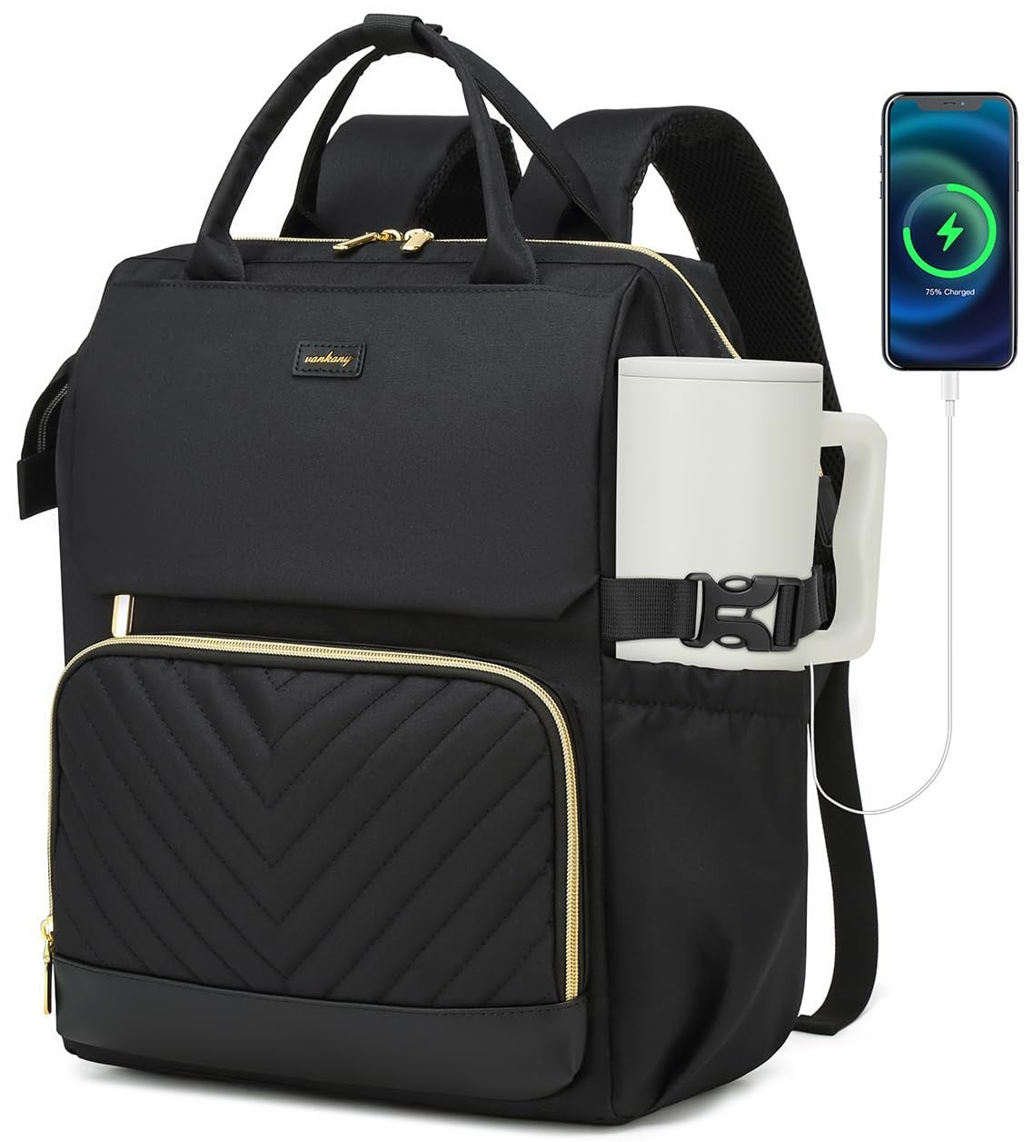 Stylish Laptop Backpack for Women, College & School Bookbag with USB Charger & C1