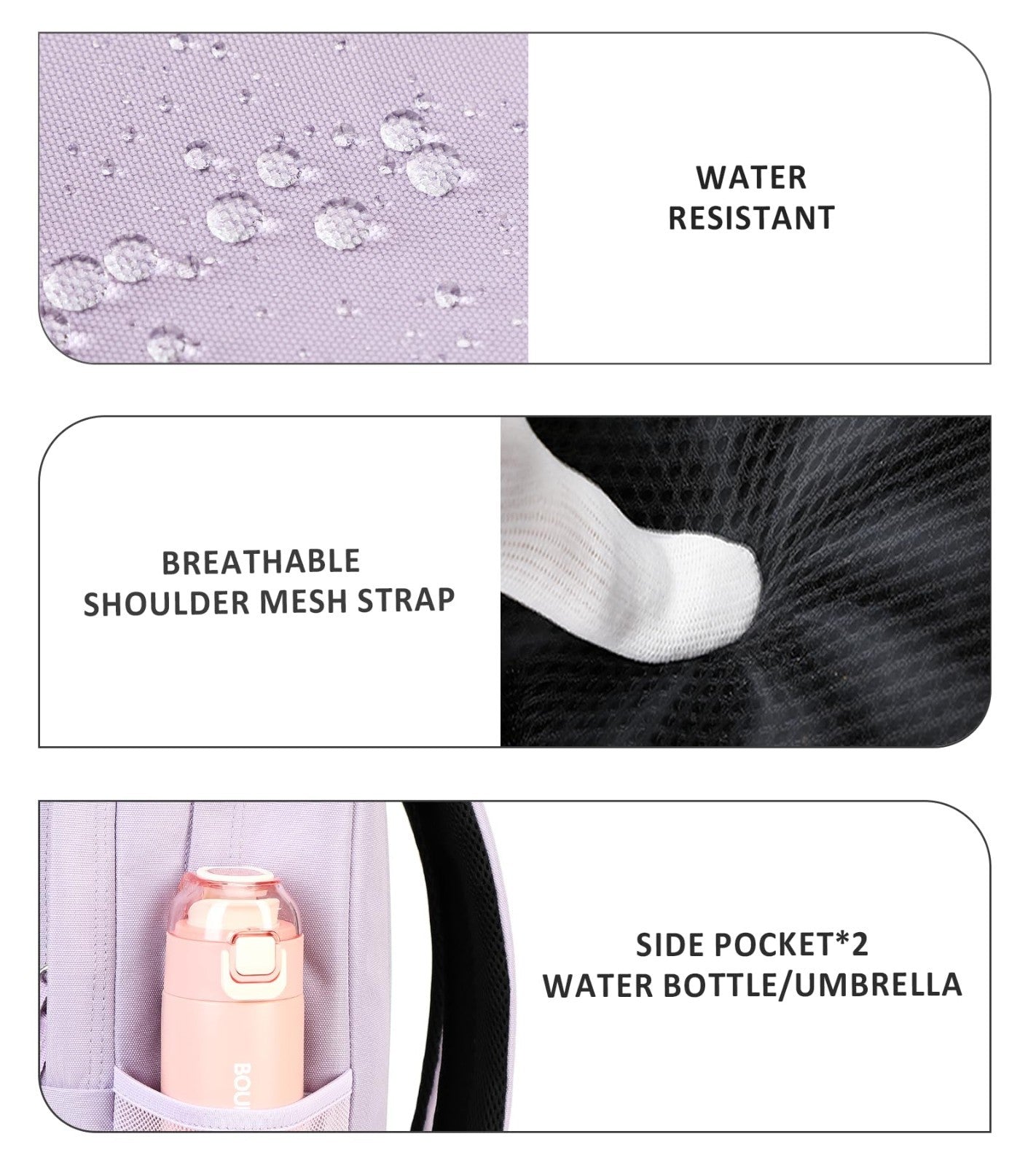 Solid Color Backpack for Girls & Women   Water Resistant School Bag, Lavender Pu4