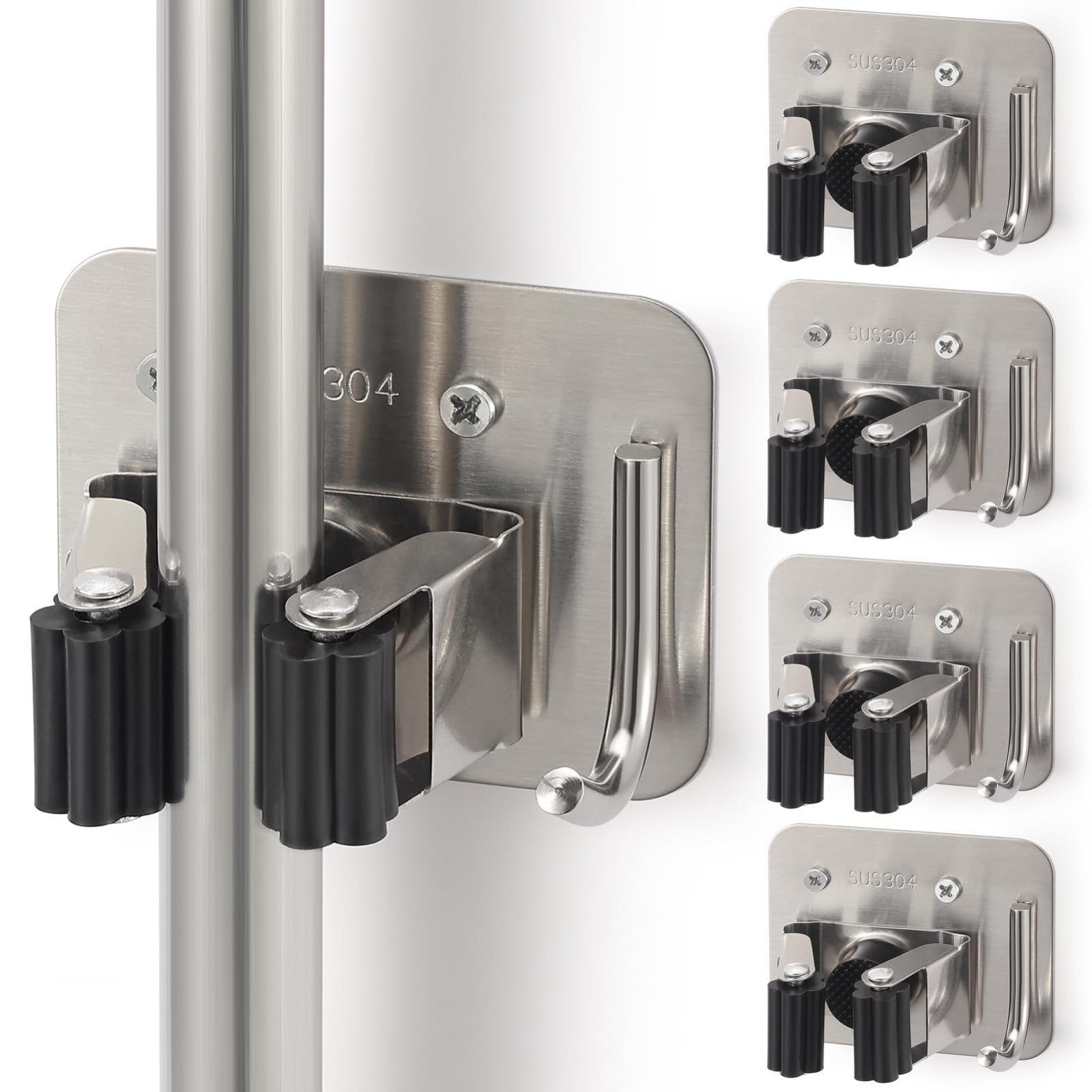 Stainless Steel Broom Holder Wall Mount Rack - Mop & Tool Organizer, Space Saver1