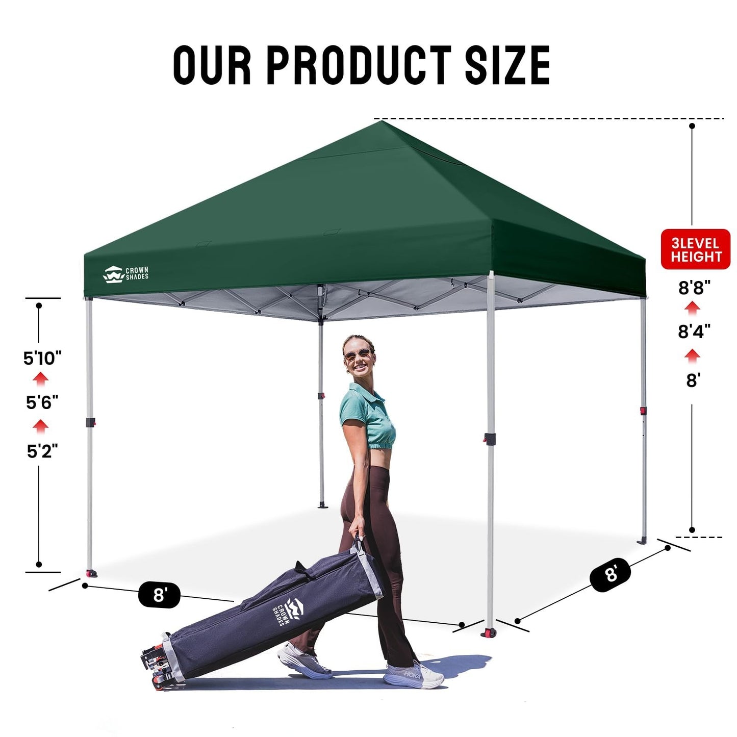 8x8 Pop Up Canopy Tent   One Push Setup, Forest Green, Easy Outdoor Sun Shade fo2