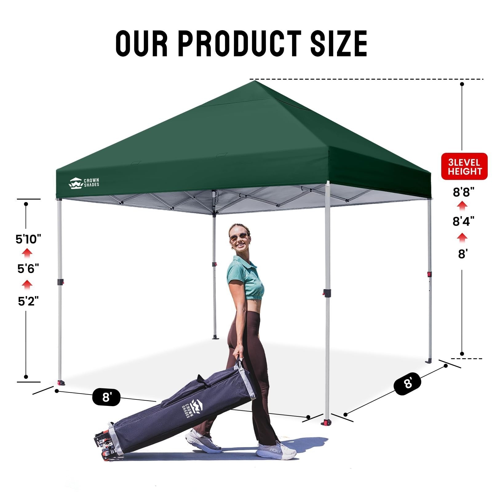 8x8 Pop Up Canopy Tent   One Push Setup, Forest Green, Easy Outdoor Sun Shade fo2