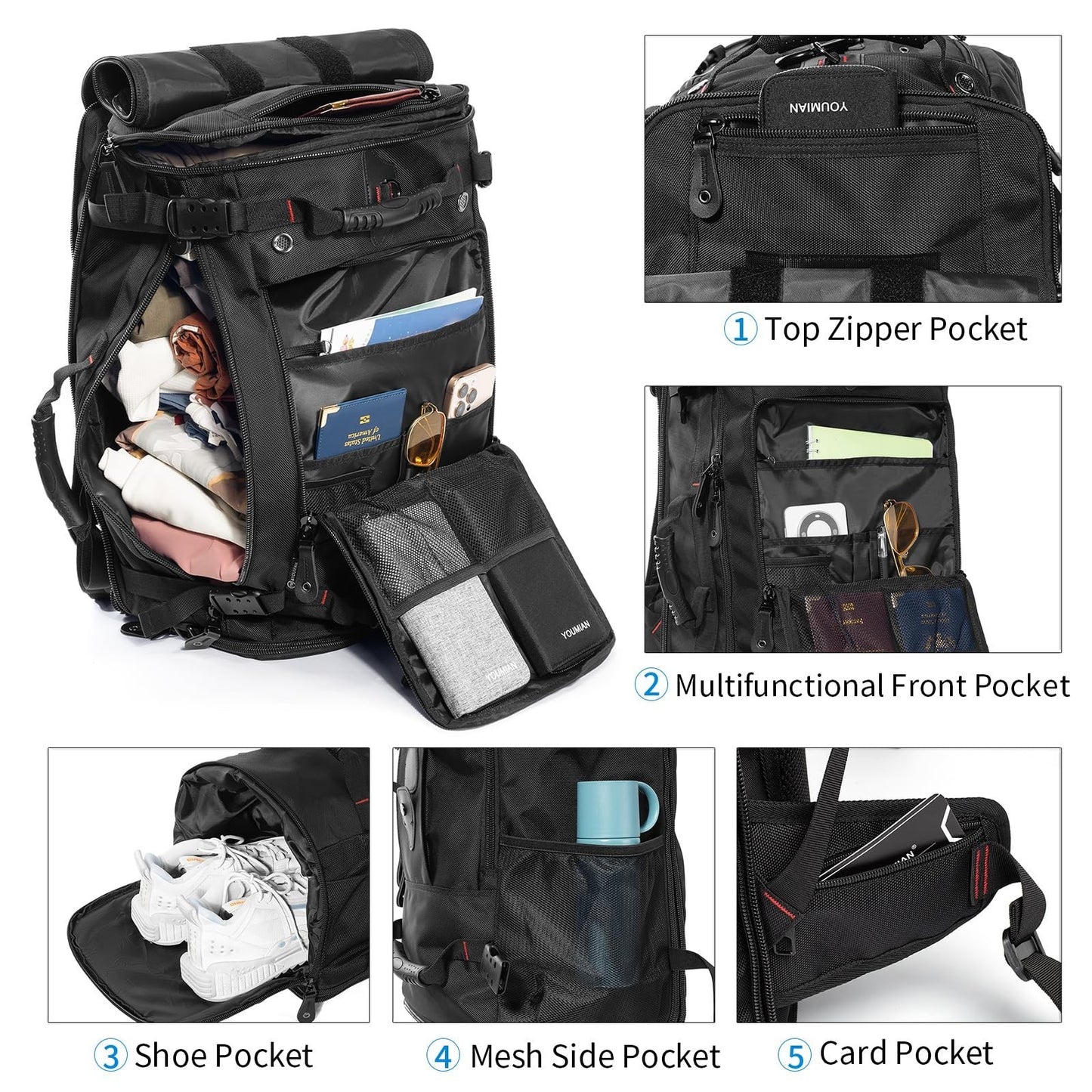 Large Capacity Travel Hiking Sports Backpack Duffle Bag 60L Convertible Laptop B5
