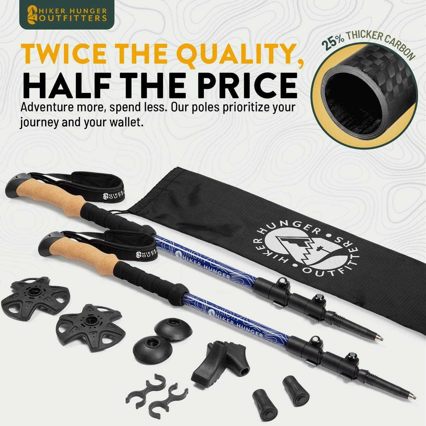 Lightweight Carbon Fiber Trekking Poles - Collapsible Hiking Sticks with Cork Gr1