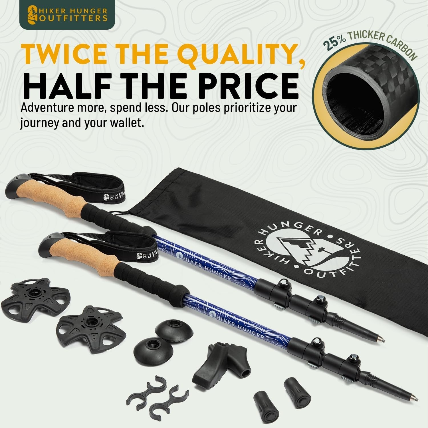 Lightweight Carbon Fiber Trekking Poles - Collapsible Hiking Sticks with Cork Gr1