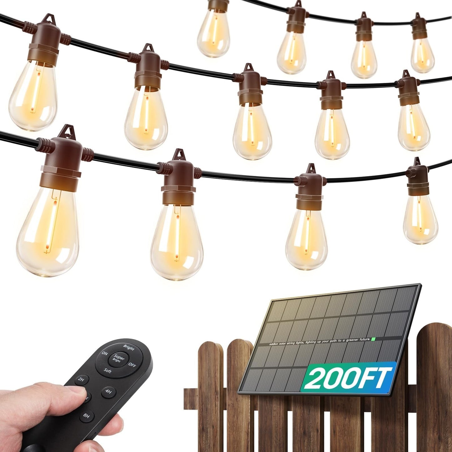 200FT Solar String Lights Outdoor, IP65 Waterproof, USB Charging, Dimmable Timer1