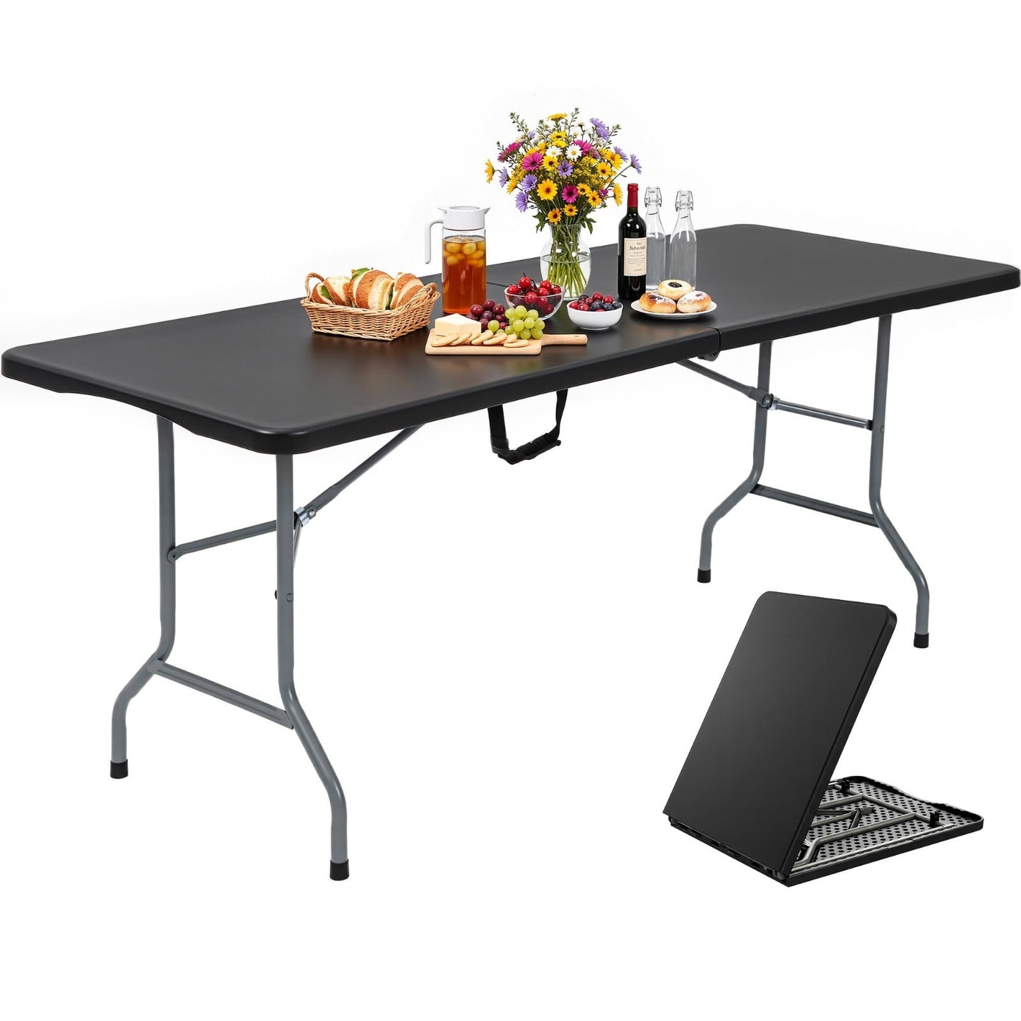 Heavy Duty 6ft Folding Table with Carrying Handle - Portable for Outdoor & Indoo1