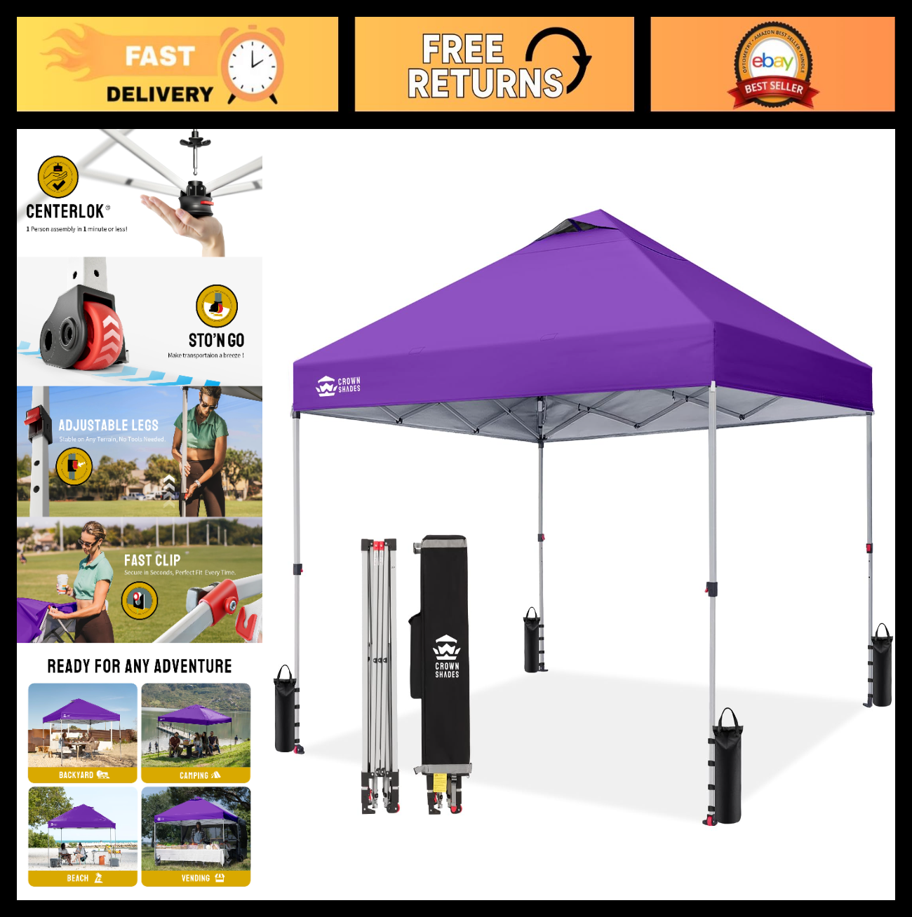 10x10 Pop Up Canopy Tent   Easy Setup Outdoor Sun Shade for Events, Parties, Cam0
