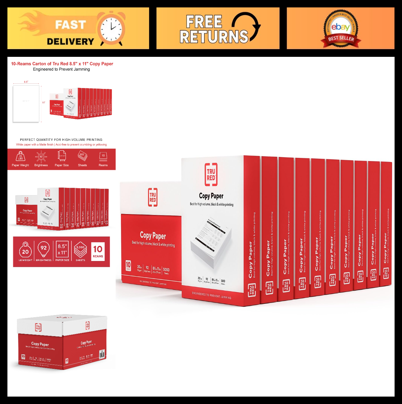 High Quality 8.5x11 Copy & Printer Paper, 20 lb, 92 Bright, 5000 Sheets   Office0