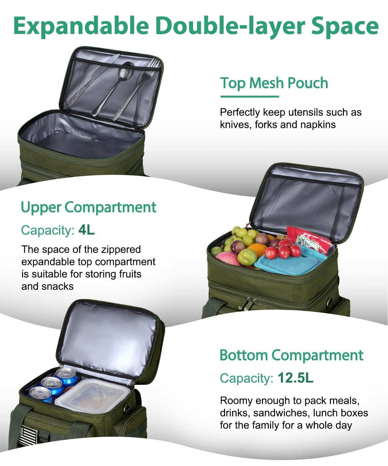 Tactical Insulated Lunch Bag - Large Expandable Cooler for Work, Camping, Leakpr3