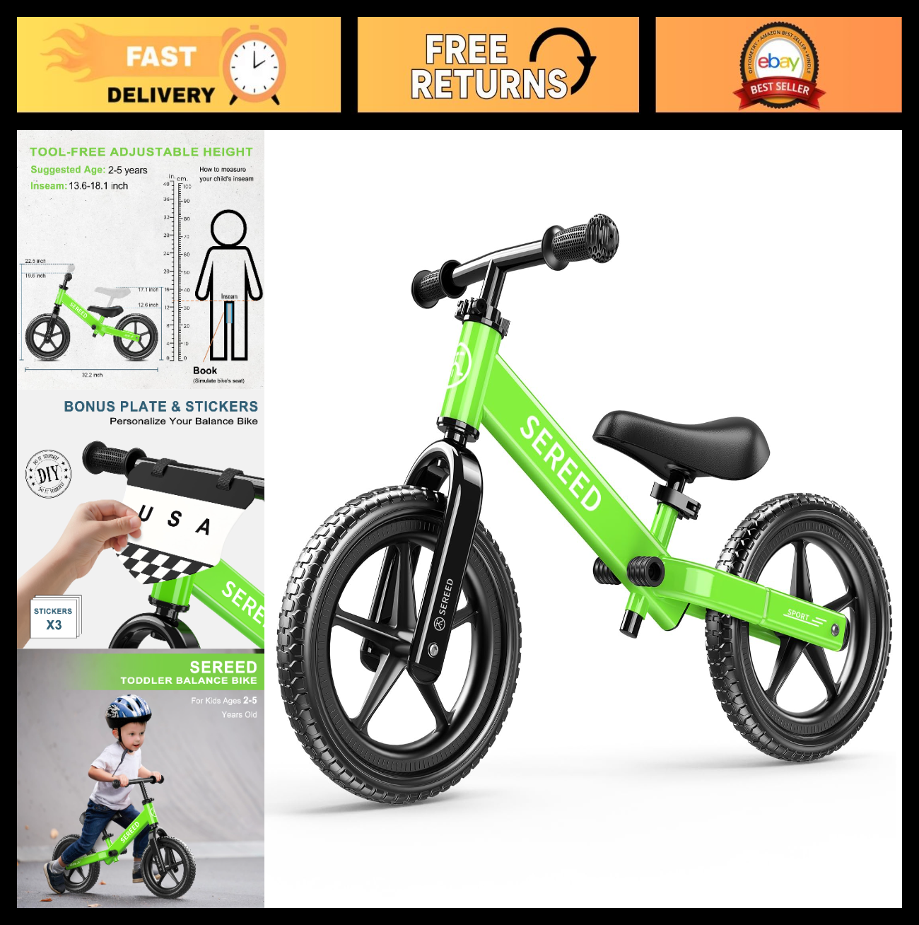 No Pedal Toddler Balance Bike for Ages 2 5, Adjustable, Custom Stickers, Gift Id0