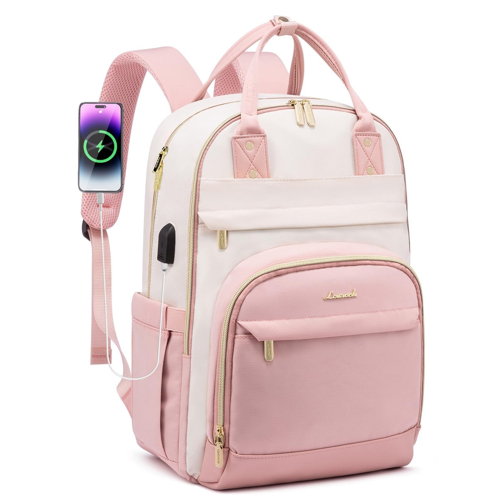 Stylish Women's Laptop Backpack, 15.6" Waterproof Anti Theft School Bag, Beige P1