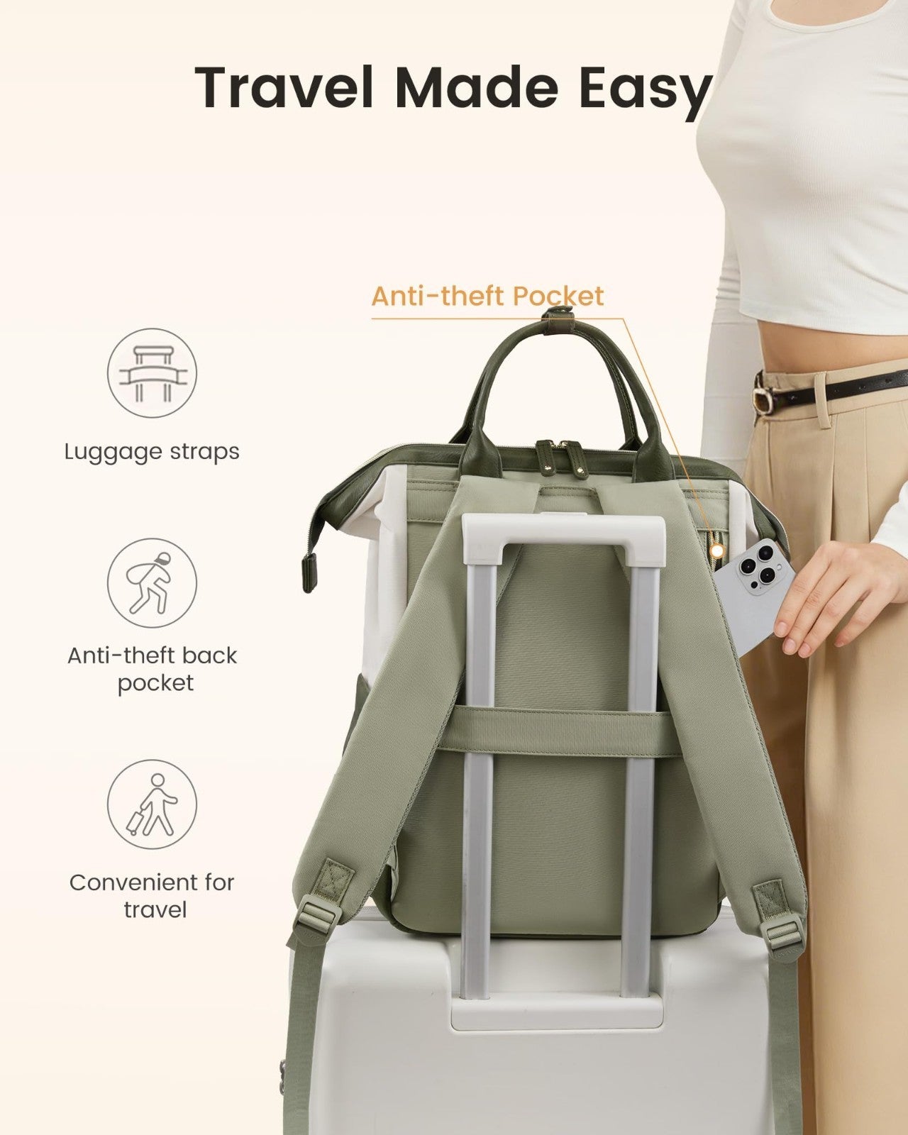 Stylish 15.6" Laptop Backpack with Tumbler Holder, Travel Bag for Work & College5