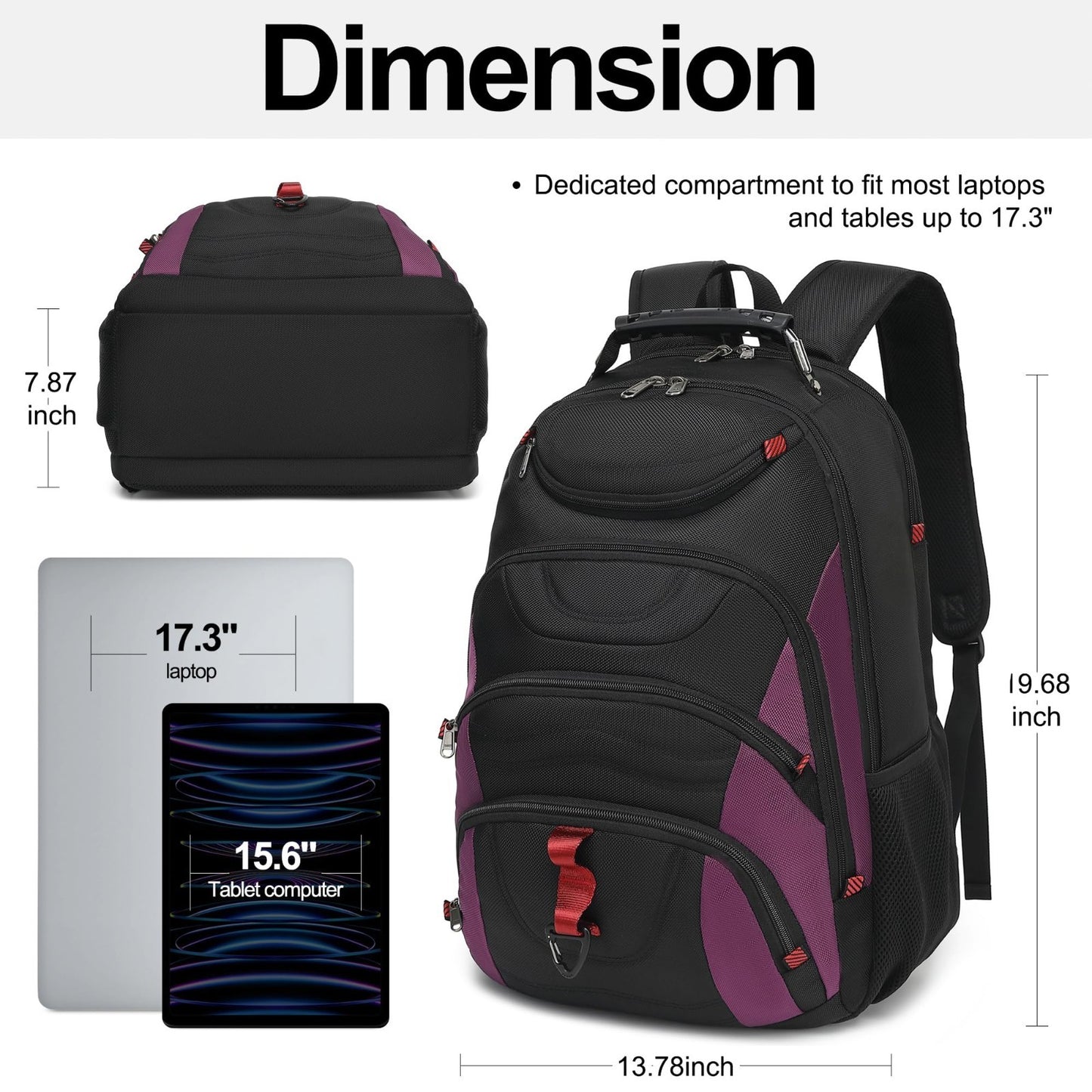 17.3" Waterproof Laptop Backpack with USB Port, Anti Theft Travel Bag, Casual Bo2