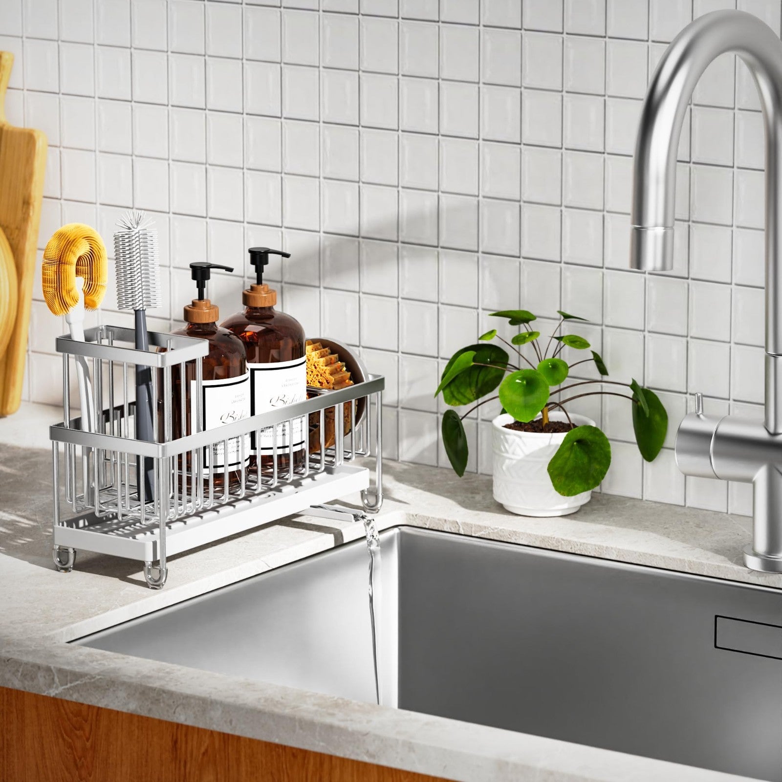 Kitchen Sink Caddy Organizer   Rustproof 304 Stainless Steel Sponge Holder, Larg6