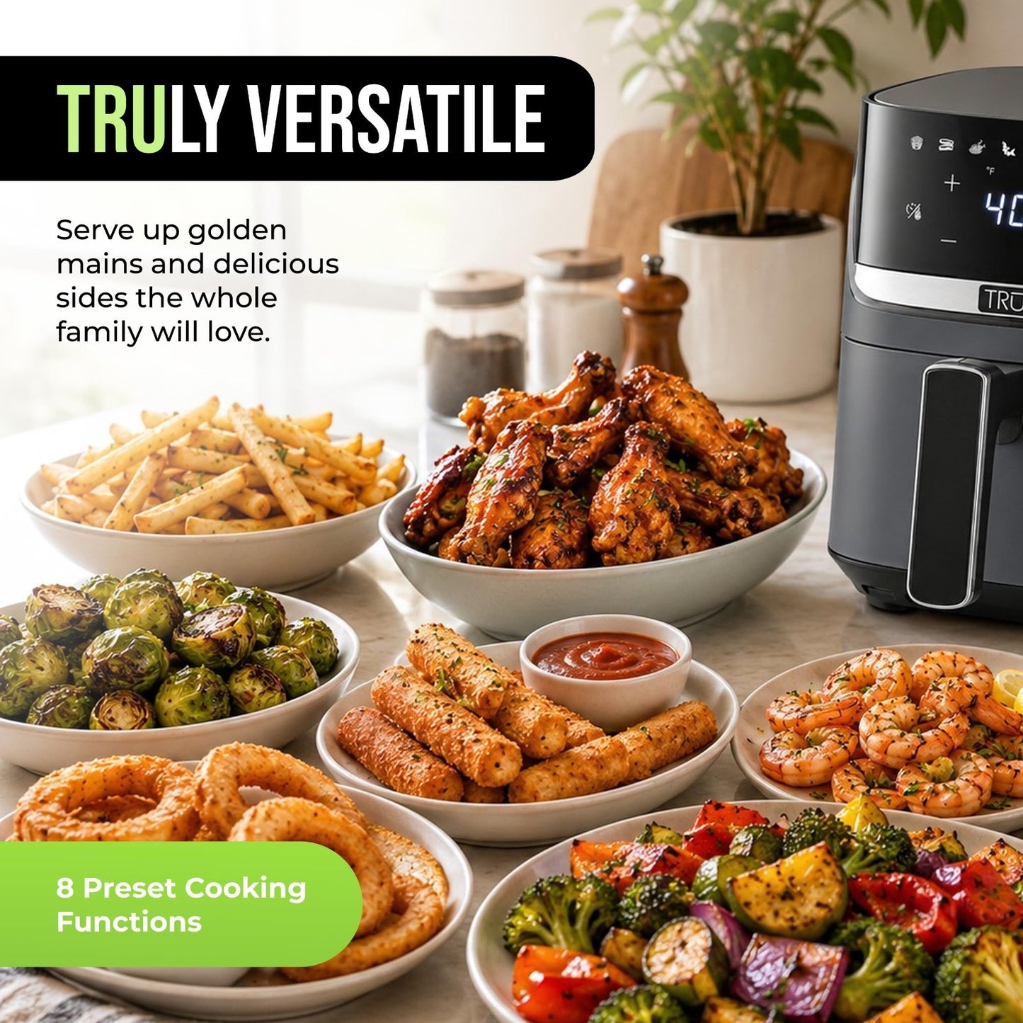 6 Quart Digital Air Fryer   Family Size, One Touch Control, 8 Presets, Nonstick2
