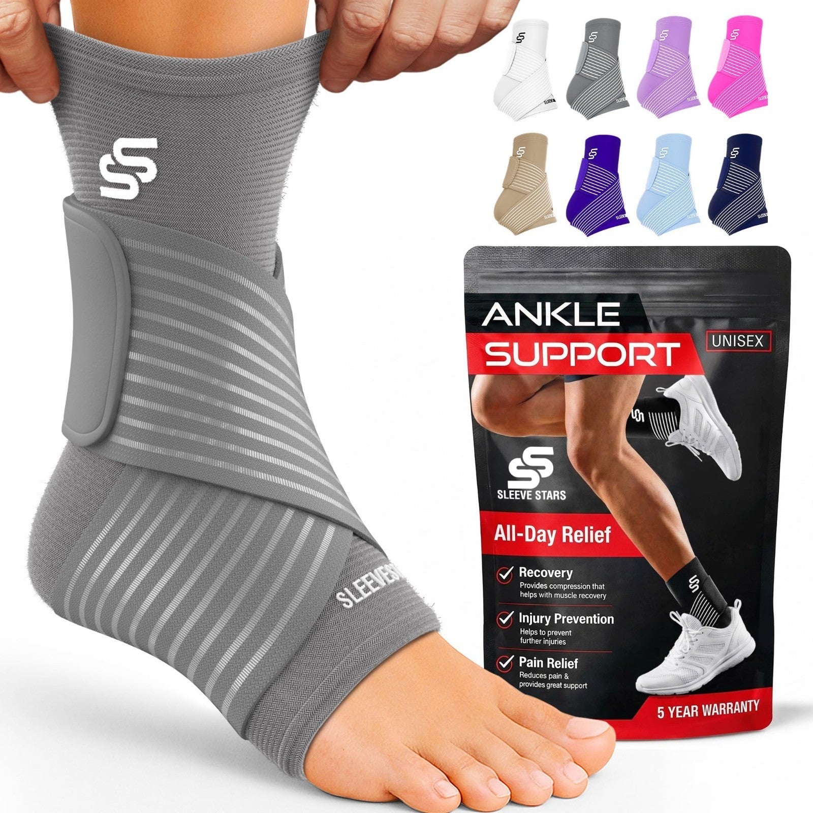 Ankle Brace Compression Sleeve for Sprains & Plantar Fasciitis Relief   Adjustab1