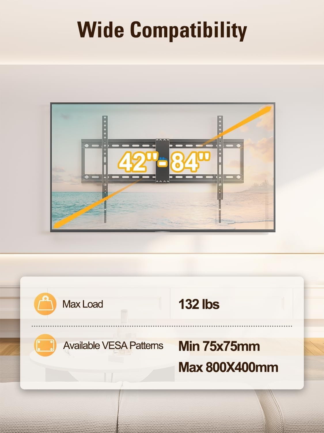 Universal Tilt TV Wall Mount Bracket for 42 84" TVs, Low Profile, Max VESA 800x44