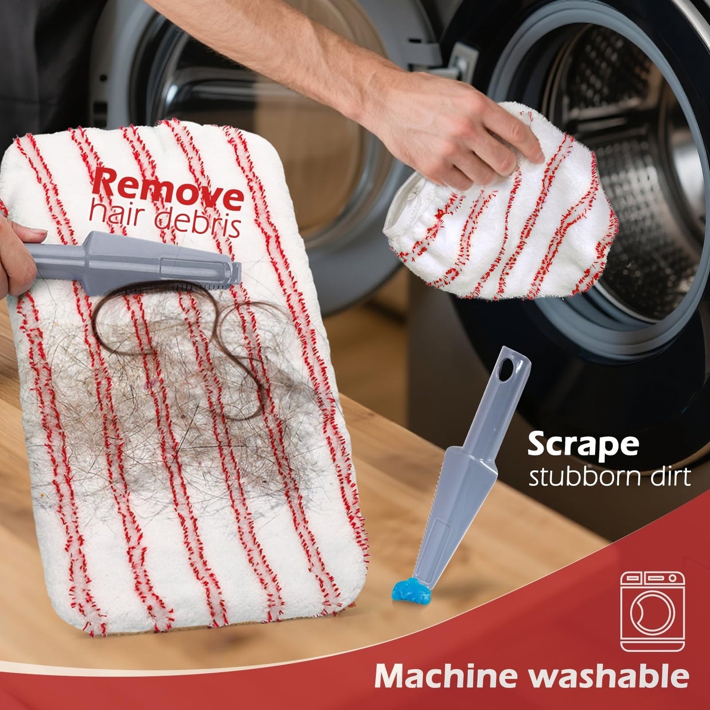 Extra Large Microfiber Flat Mop 16" with 5 Pads & Scraper for Wet/Dry Floor Clea6