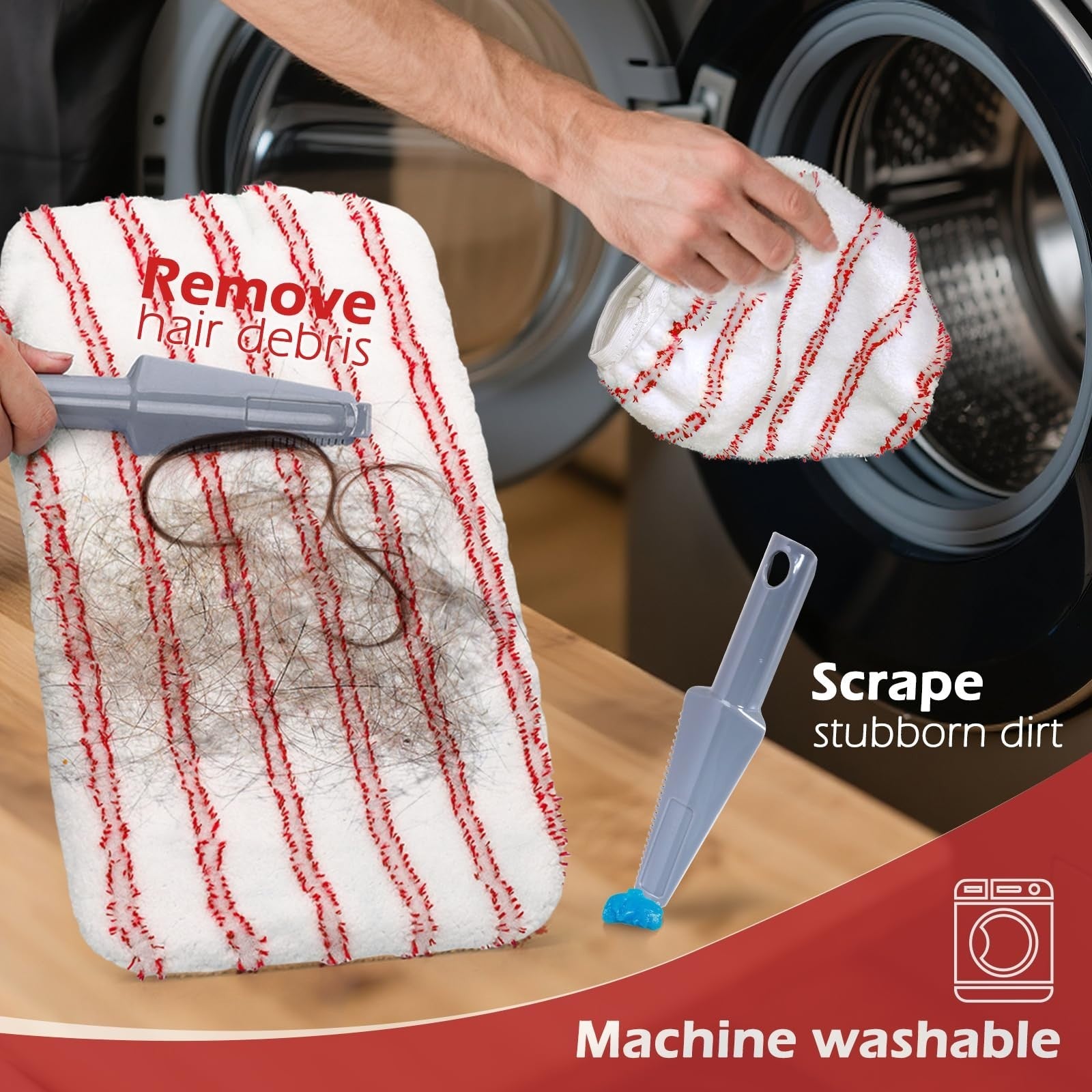 Extra Large Microfiber Flat Mop 16" with 5 Pads & Scraper for Wet/Dry Floor Clea6