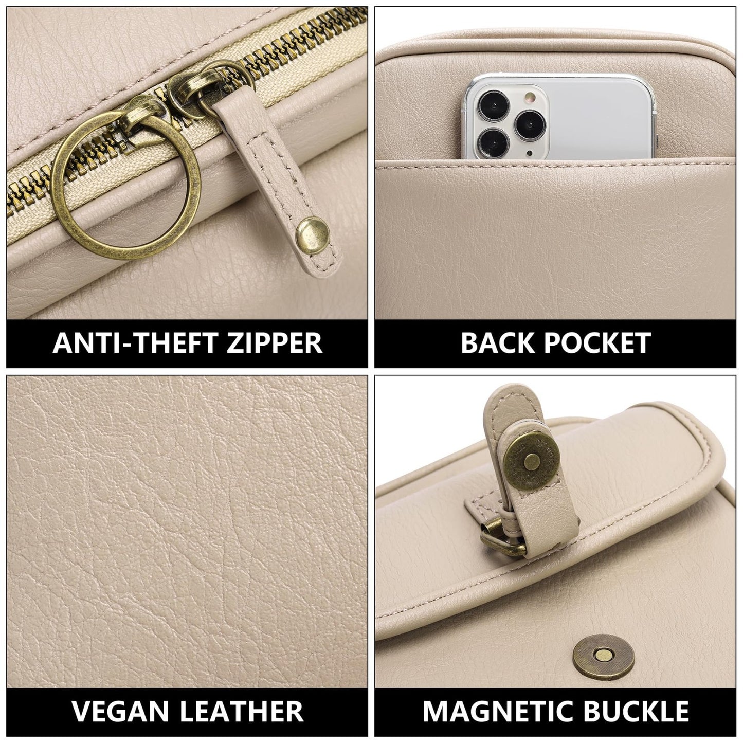 Vegan Leather Crossbody Bags for Women - Vintage Anti-Theft Messenger Purse with3
