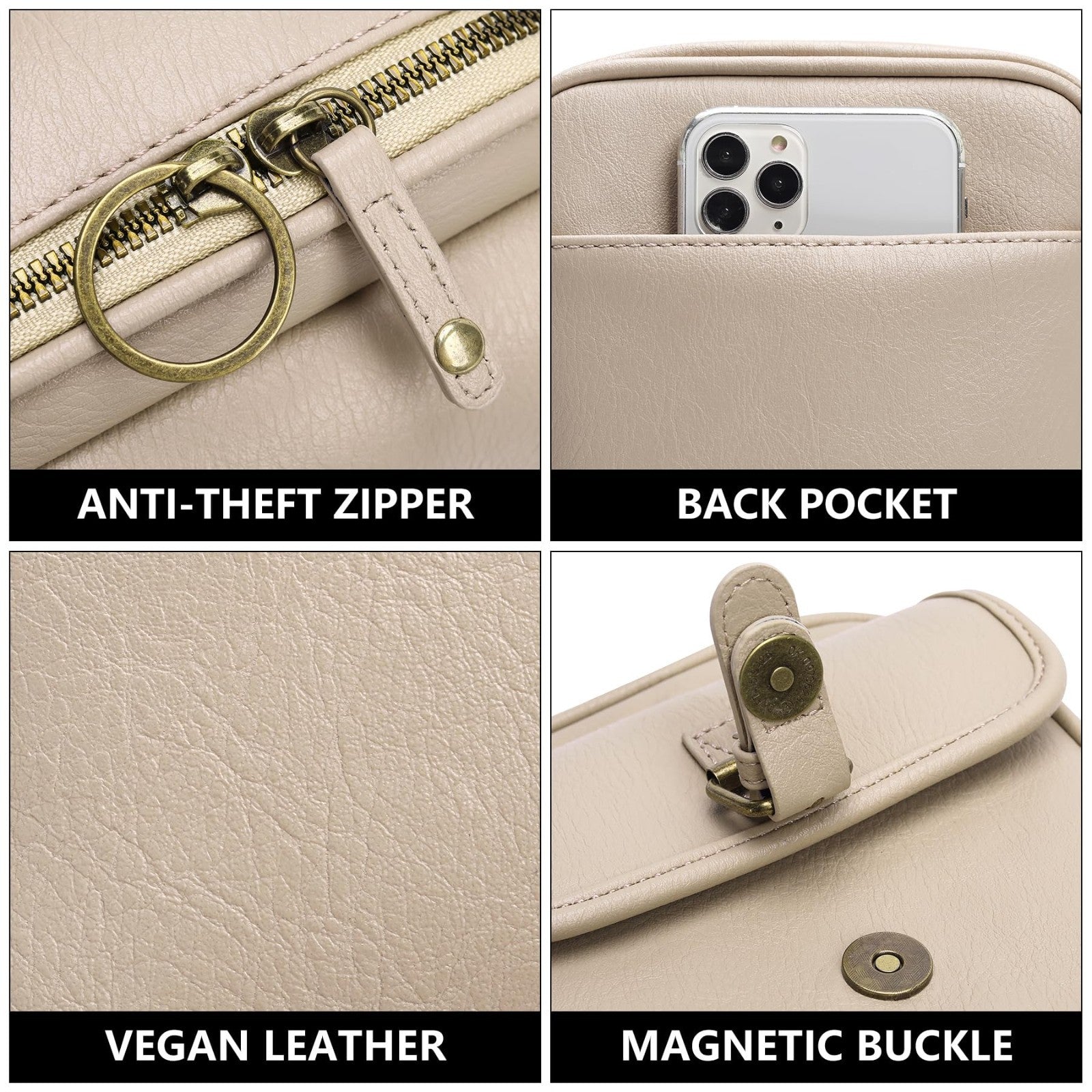 Vegan Leather Crossbody Bags for Women - Vintage Anti-Theft Messenger Purse with3