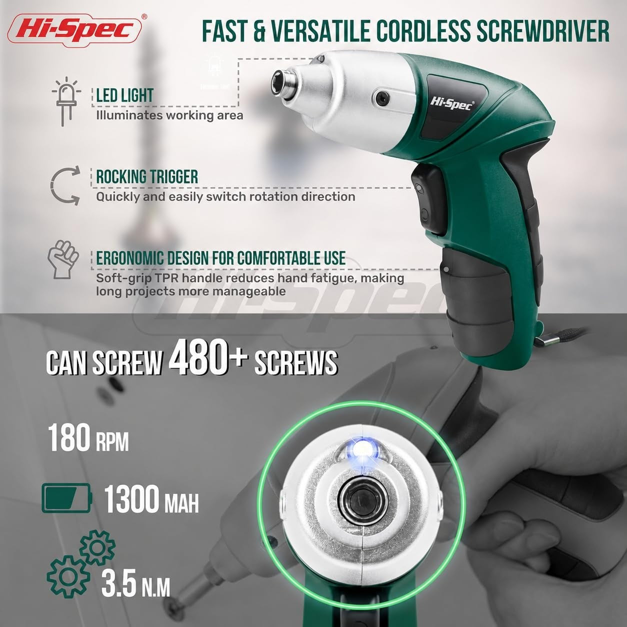 3.6V USB Electric Screwdriver for Home Repairs & Assembly, 19pc Set, LED Light,3