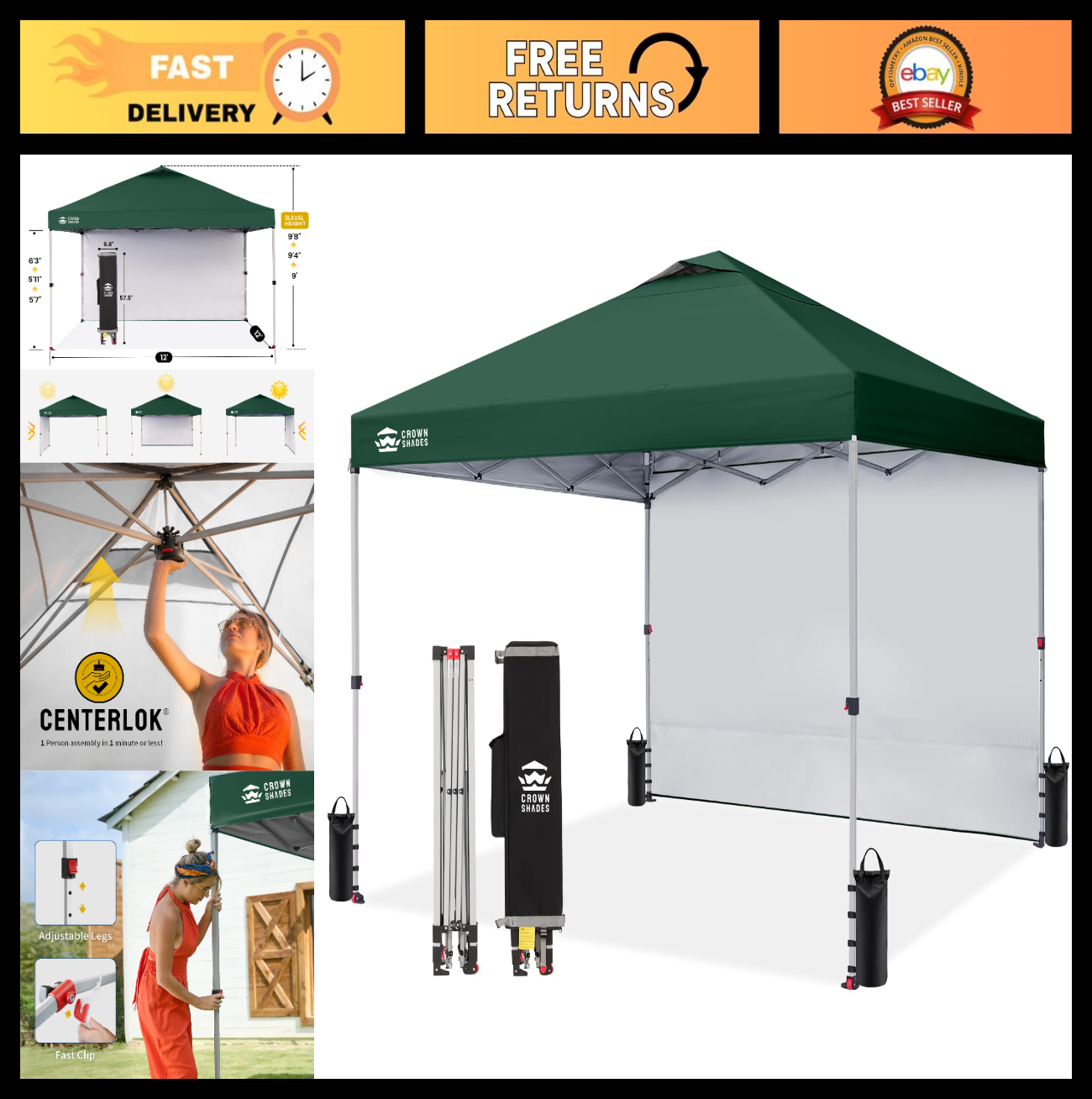 12x12 Pop Up Canopy Tent with Side Wall, Easy Setup Outdoor Gazebo, Sun Shade fo0